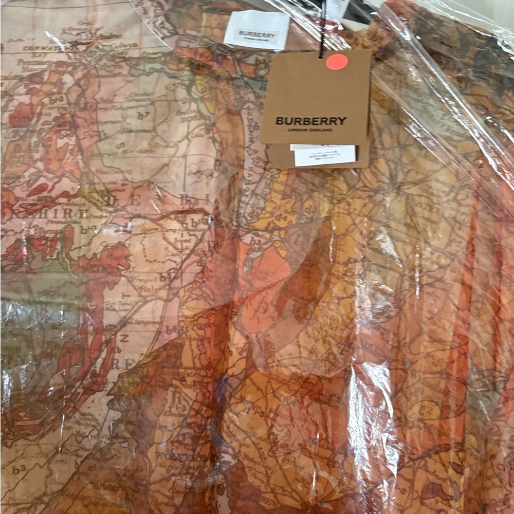 Authentic Burberry Map Print Sheer Shirt L/XL